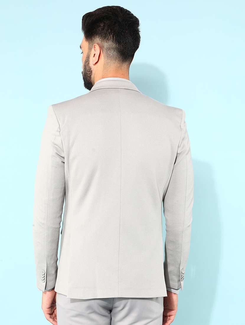 grey solid single breasted casual blazer - 21400025 -  Standard Image - 3