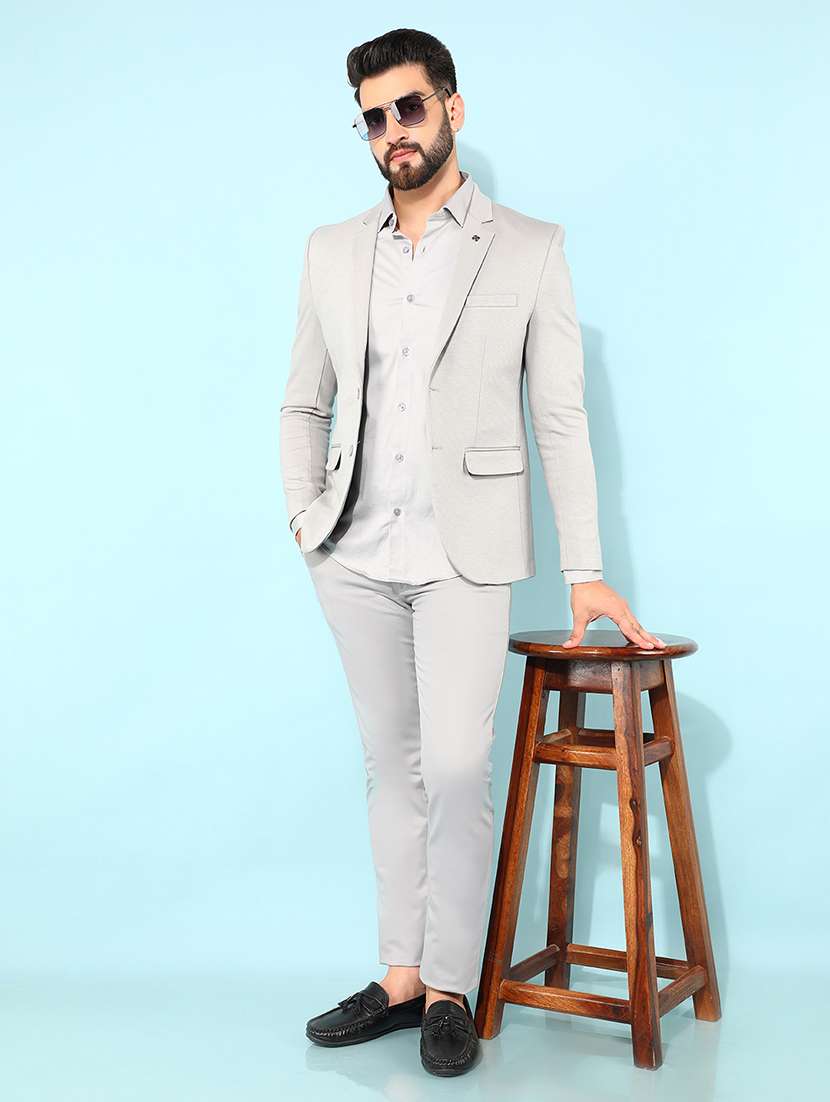 grey solid single breasted casual blazer - 21400025 -  Standard Image - 5