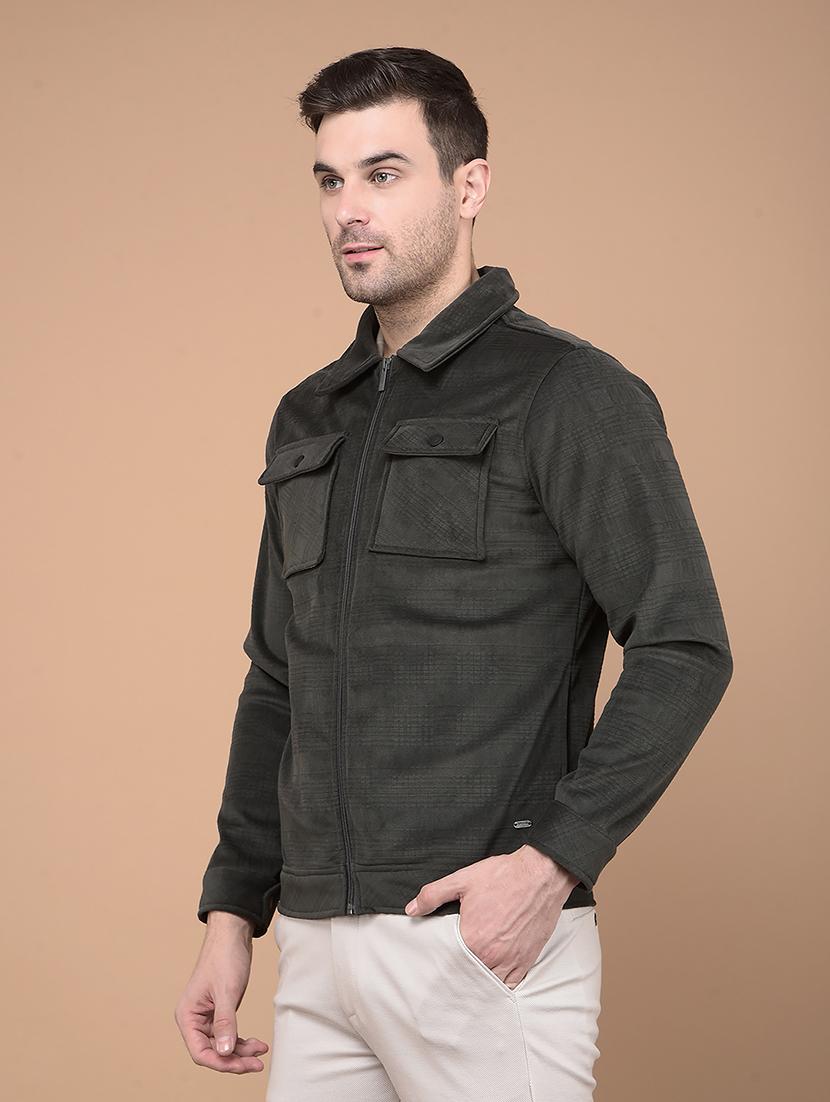 olive self design casual jacket - 21400033 -  Zoom Image - 0