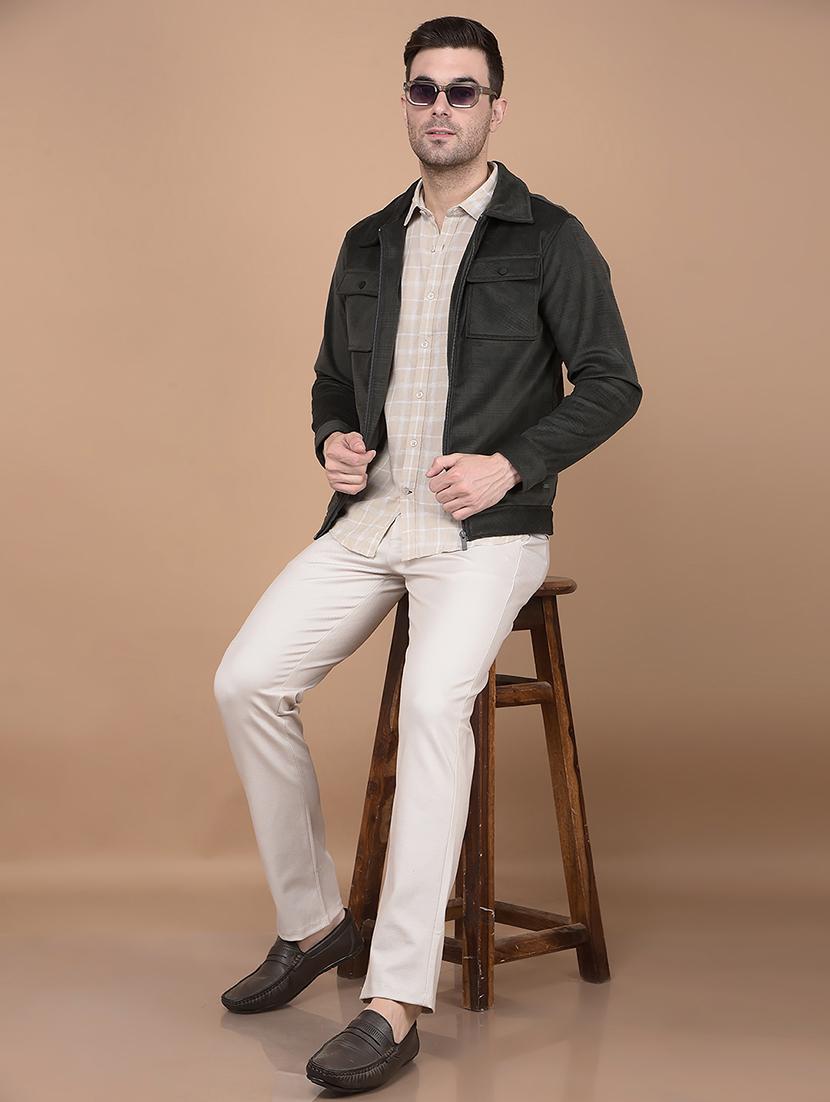 olive self design casual jacket - 21400033 - Standard Image - 3