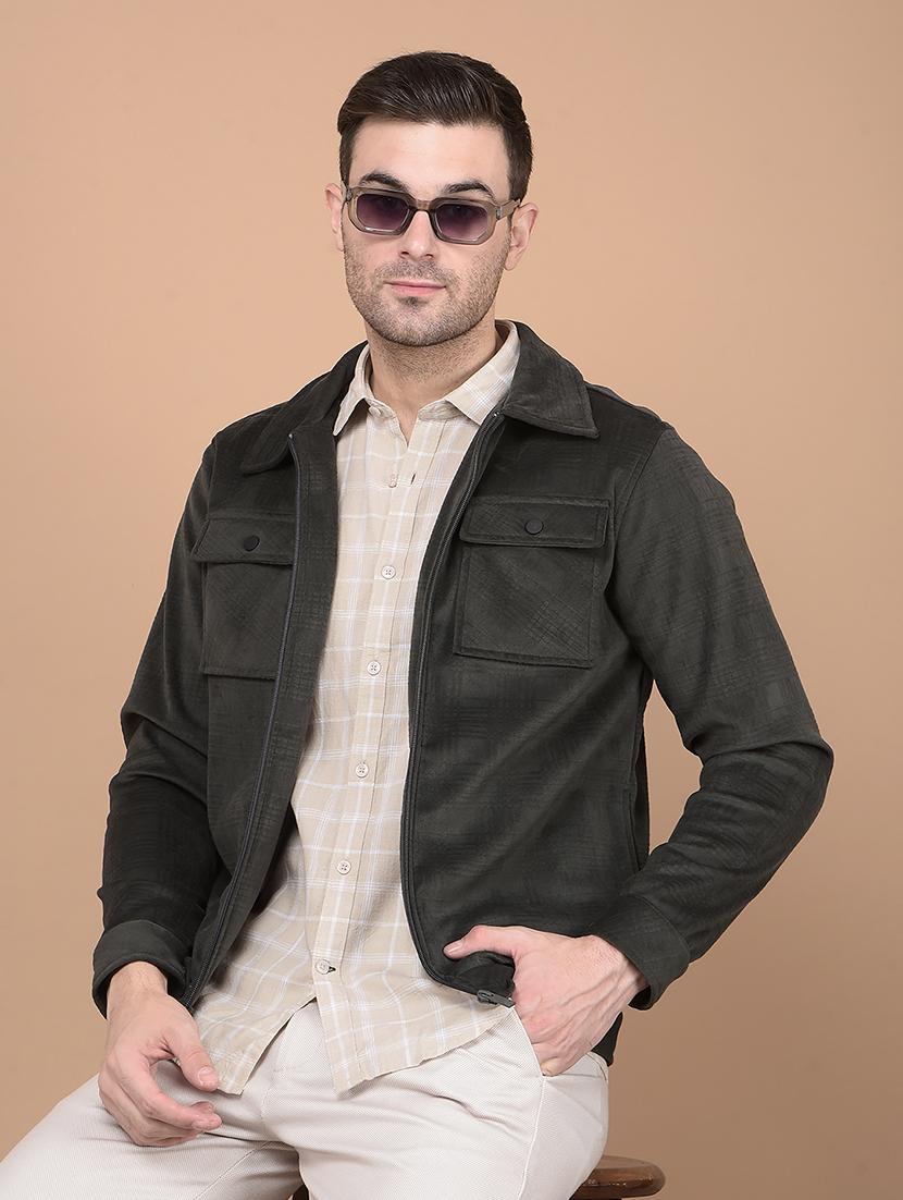 olive self design casual jacket - 21400033 - Standard Image - 5