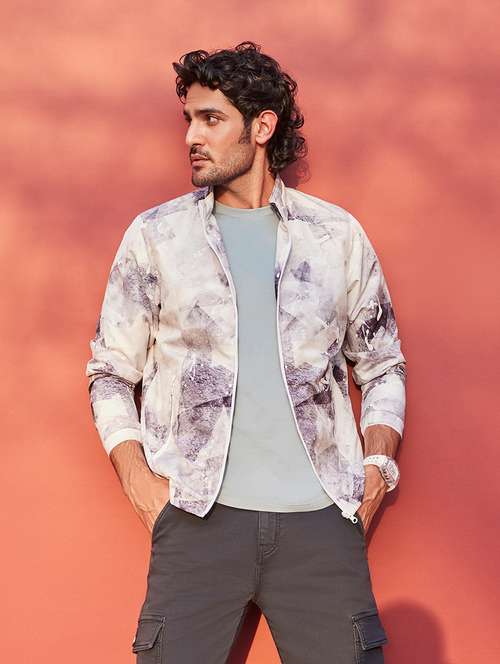 grey printed casual jacket - 21400040 - Standard Image - 0