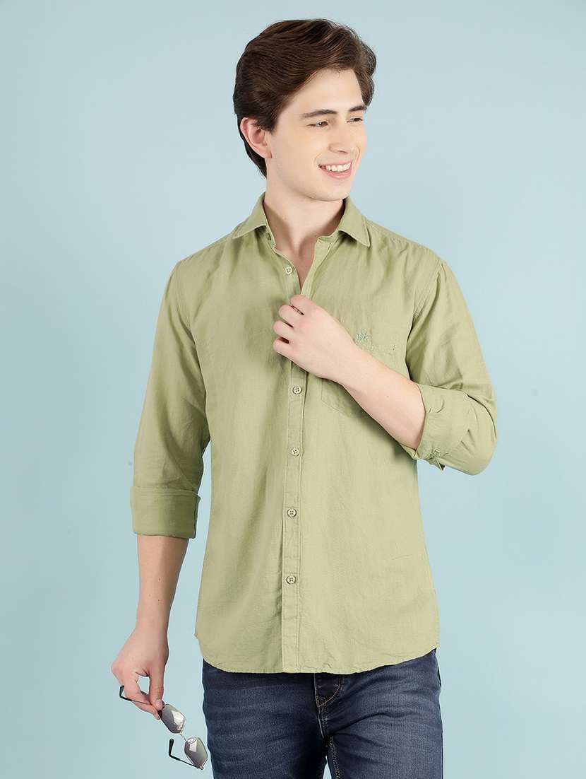 men solid long sleeve casual shirt