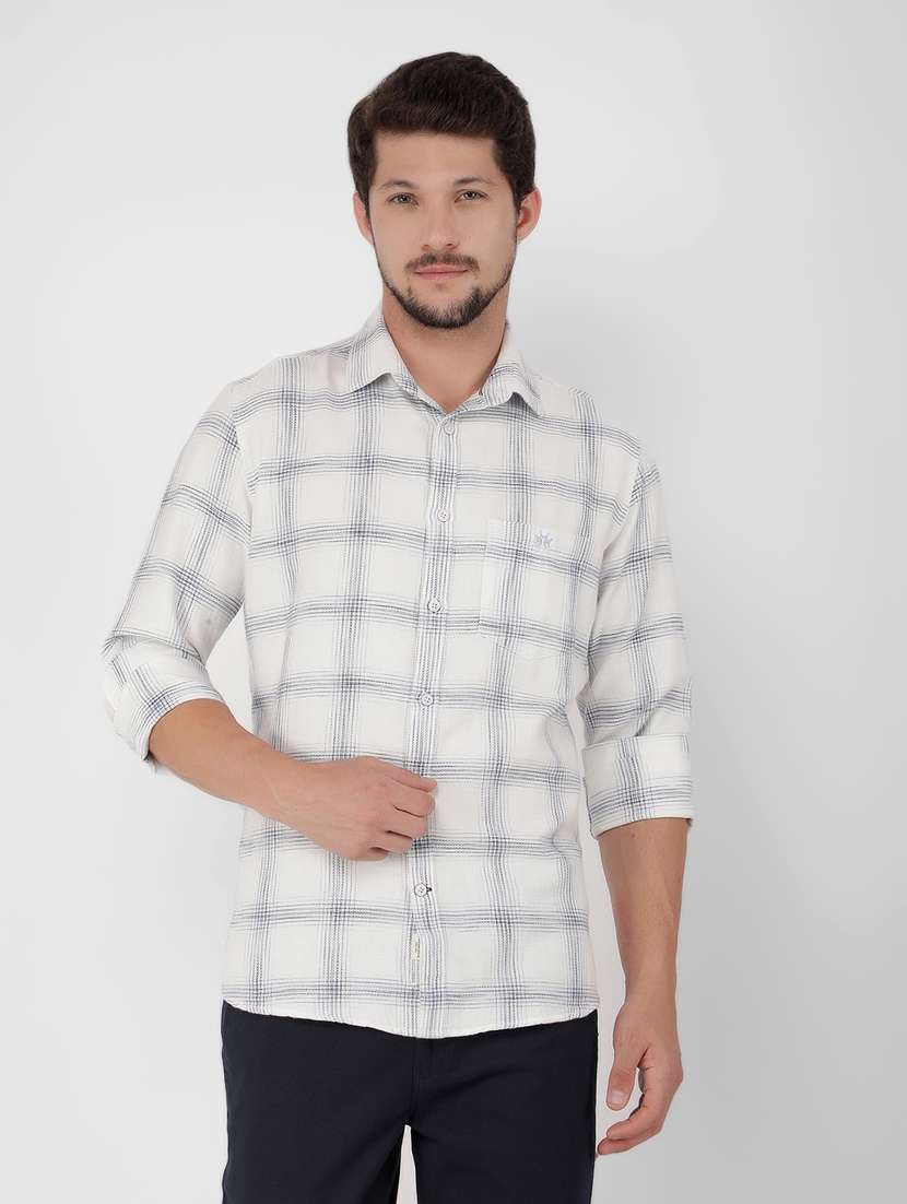 men checked long sleeve casual shirt