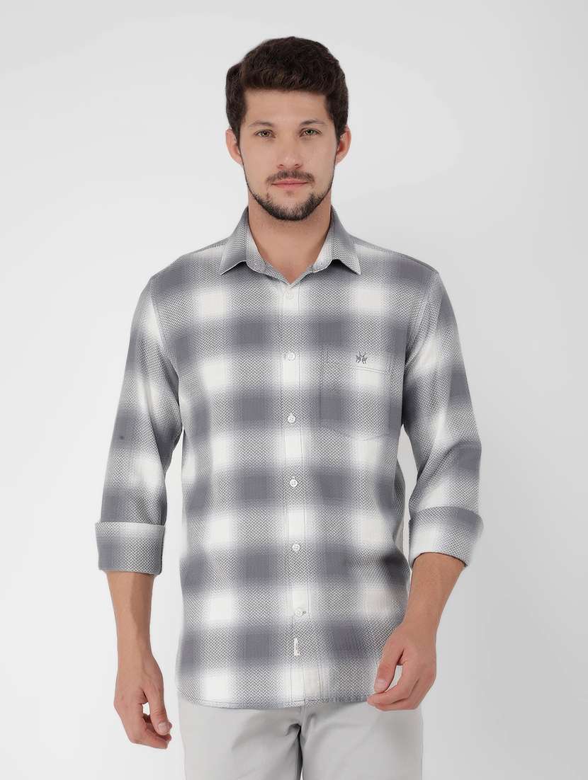 men checked long sleeve casual shirt