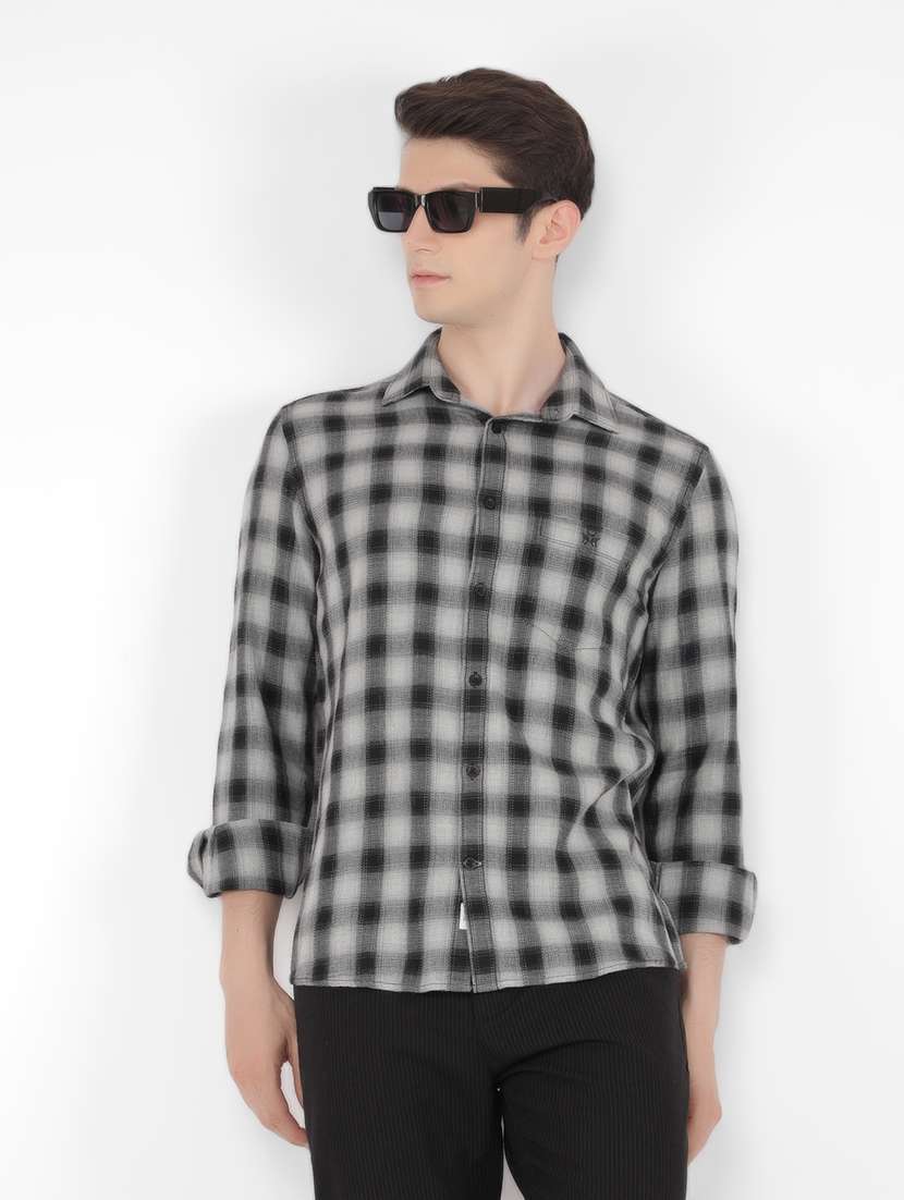 men checked long sleeve casual shirt