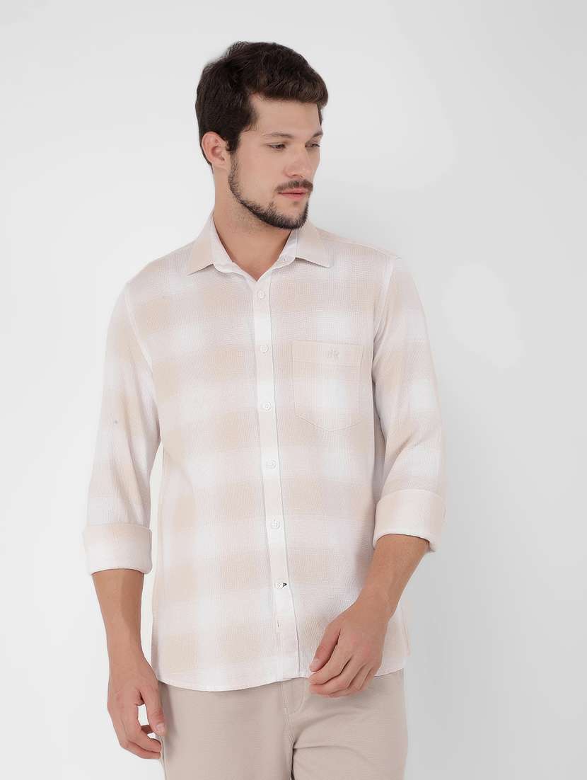 men checked long sleeve casual shirt