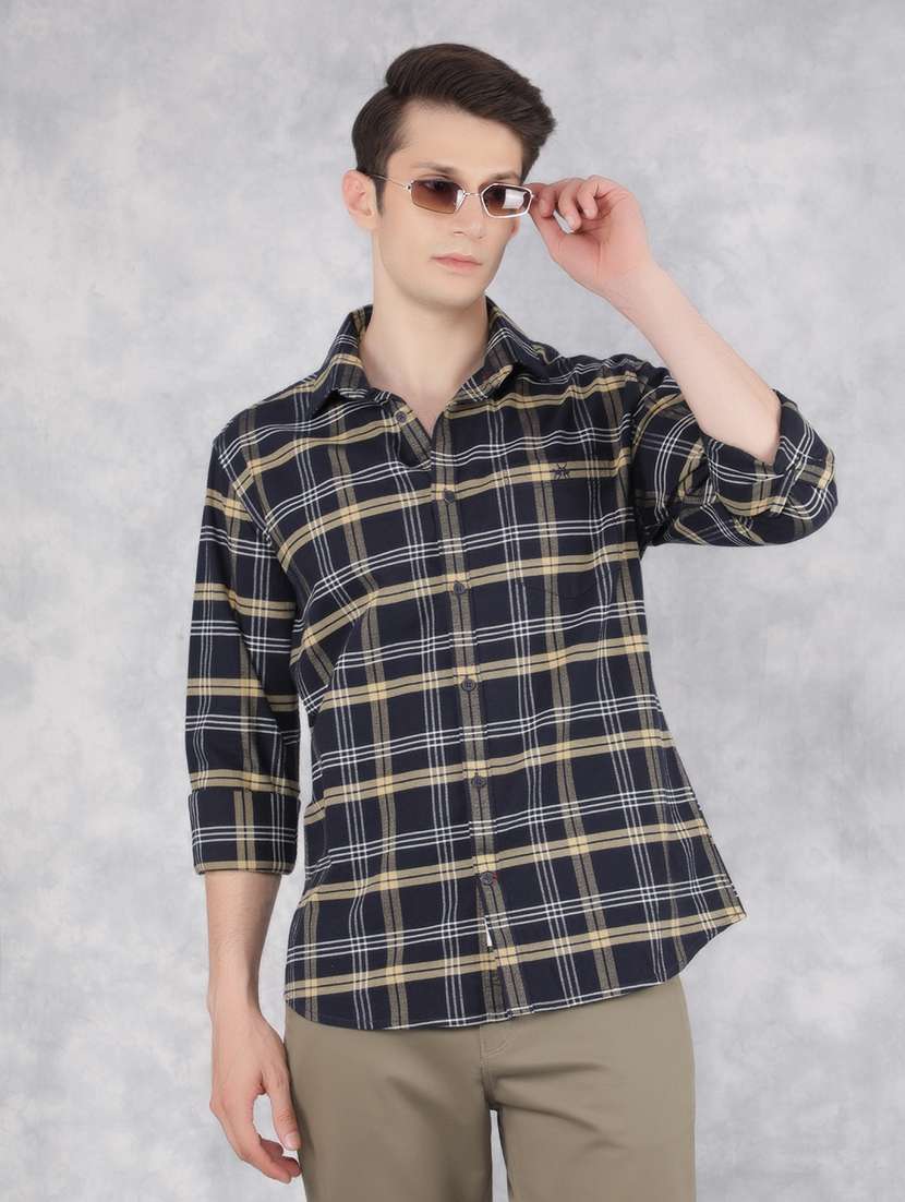 men checked long sleeve casual shirt