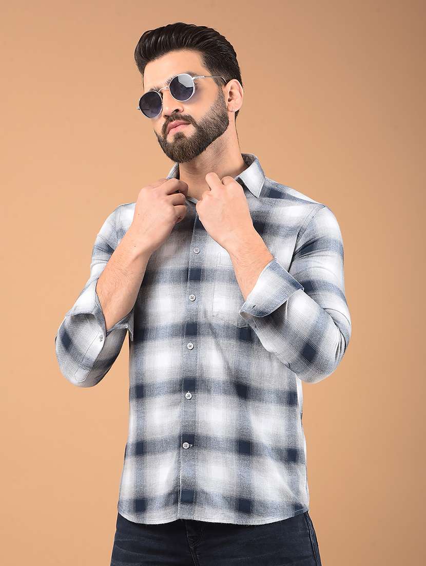 men checked long sleeve casual shirt