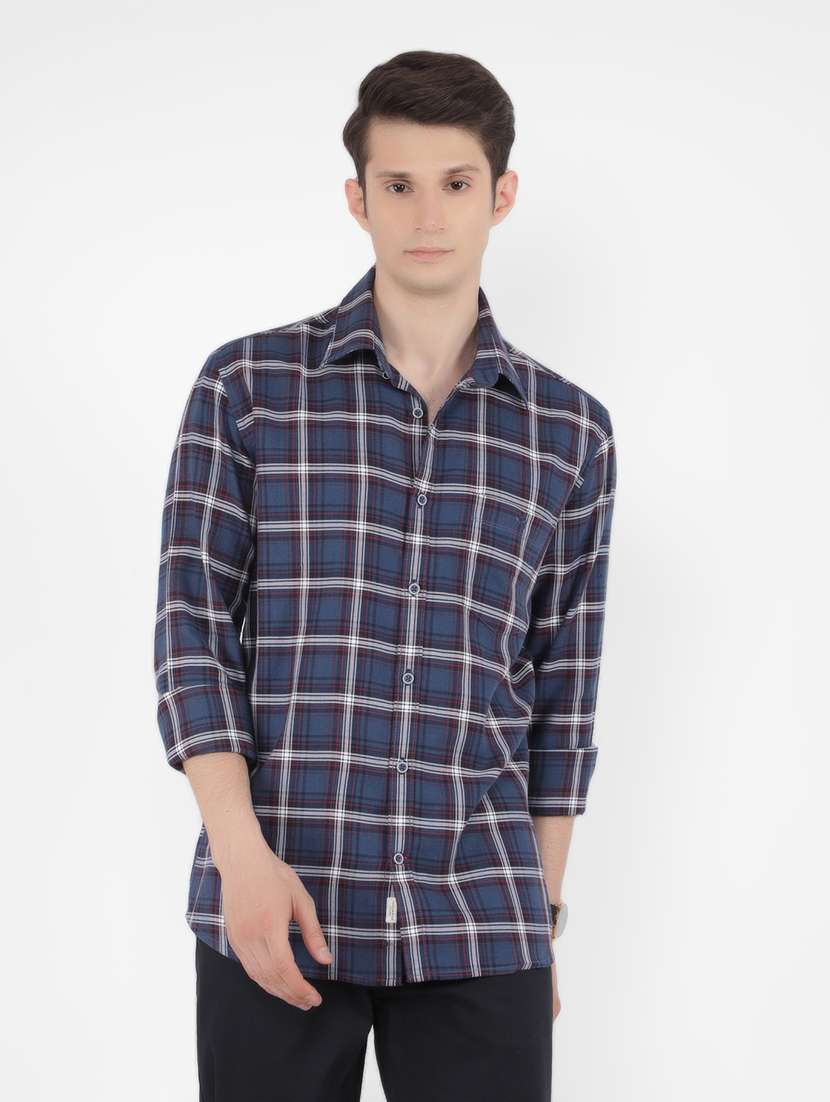 men checked long sleeve casual shirt