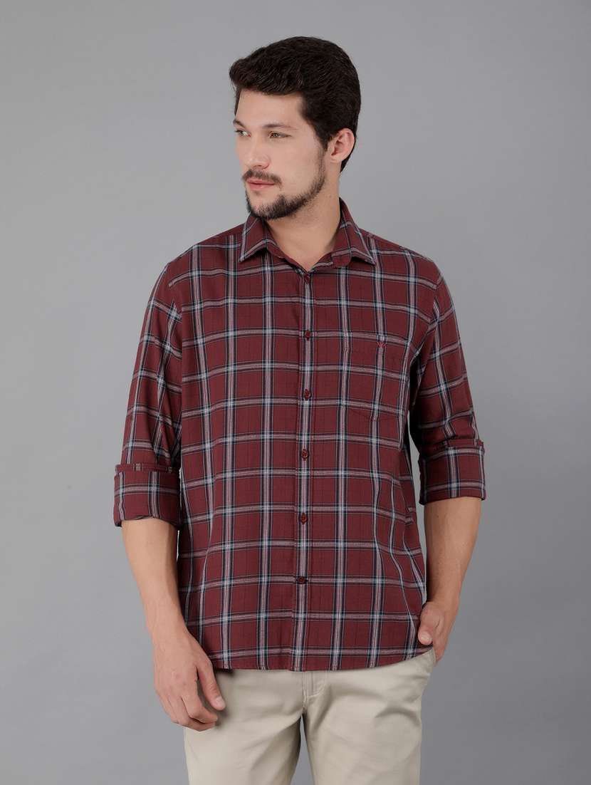 men checked long sleeve casual shirt