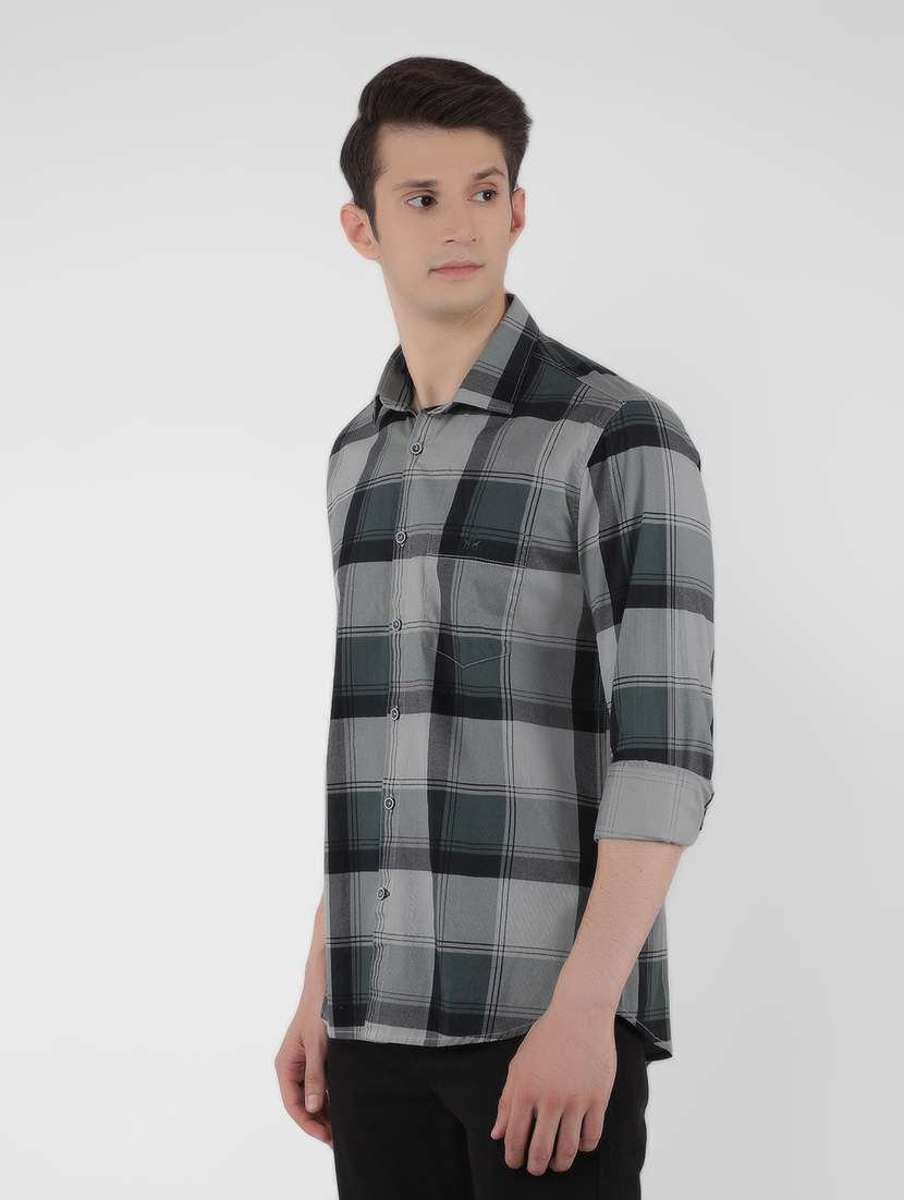 men checked long sleeve casual shirt