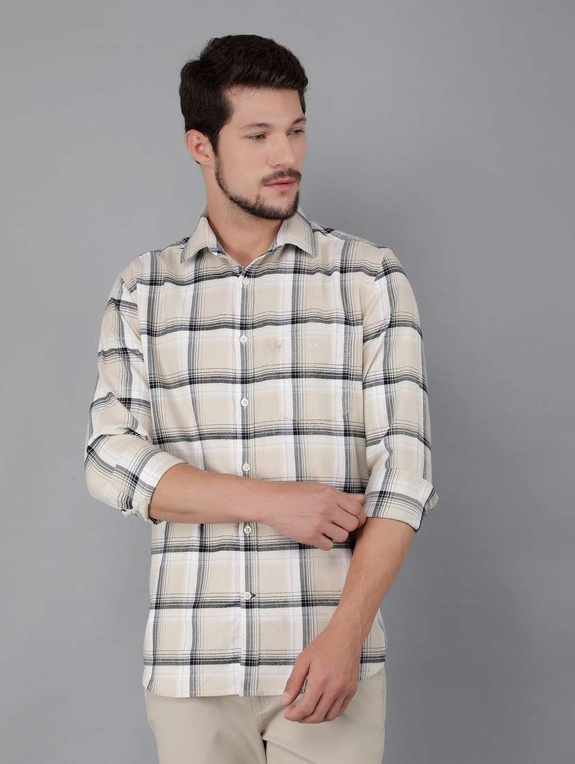 men checked long sleeve casual shirt
