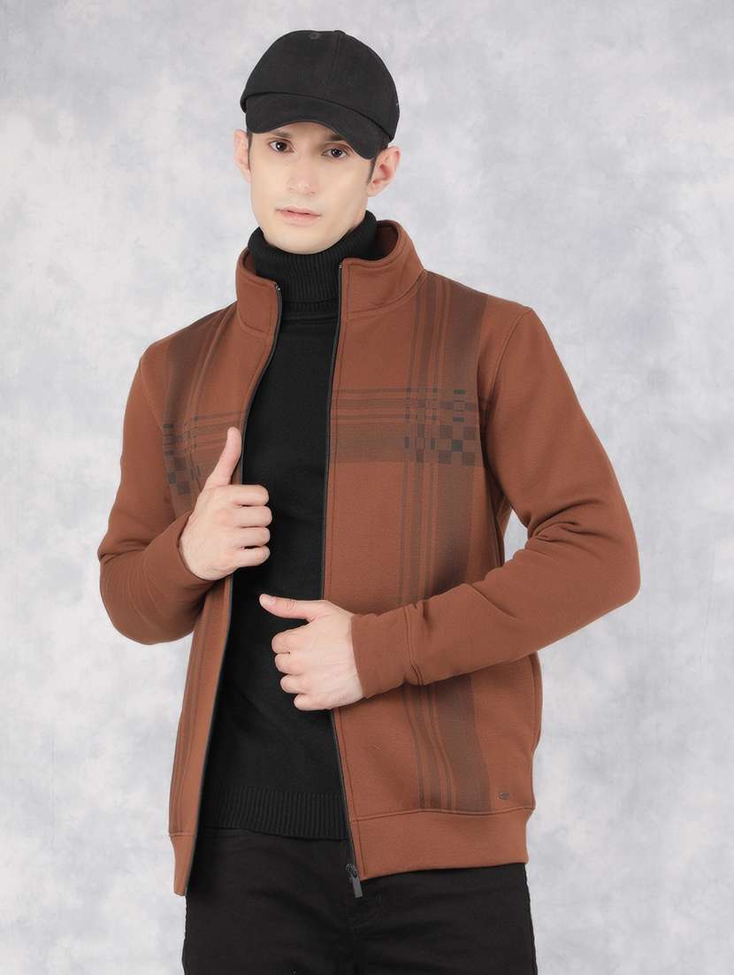 men checkered stand collar casual jacket