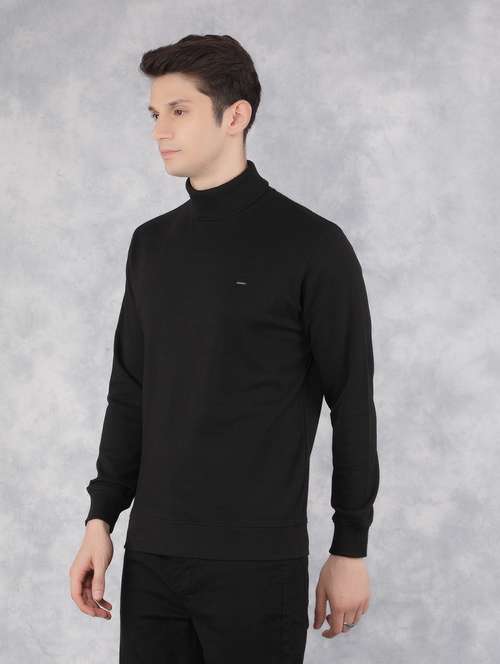 men's solid black turtle neck sweatshirt - 21400172 -  Standard Image - 0