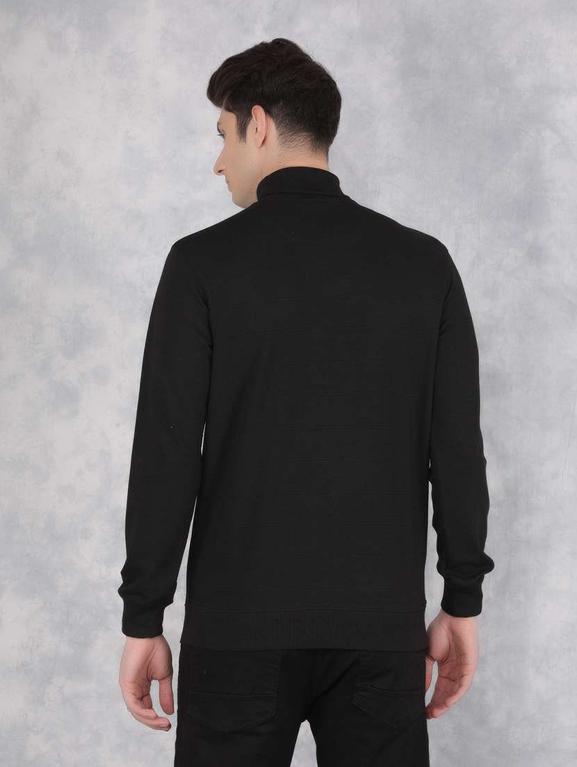 men's solid black turtle neck sweatshirt - 21400172 -  Standard Image - 3