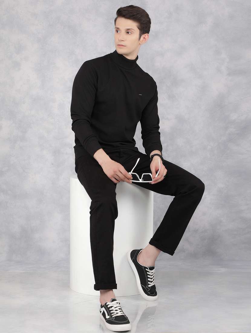 men's solid black turtle neck sweatshirt - 21400172 -  Standard Image - 5