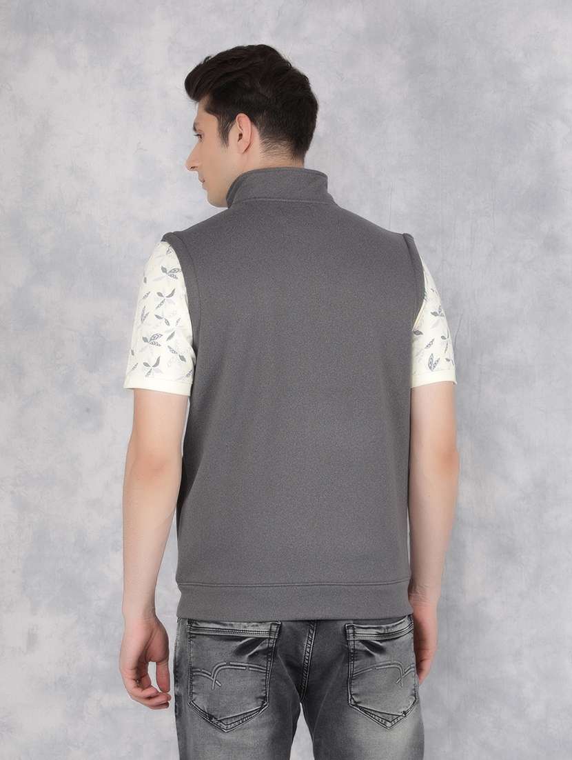 men's grey solid sleeveless casual jacket - 21400173 - Standard Image - 3