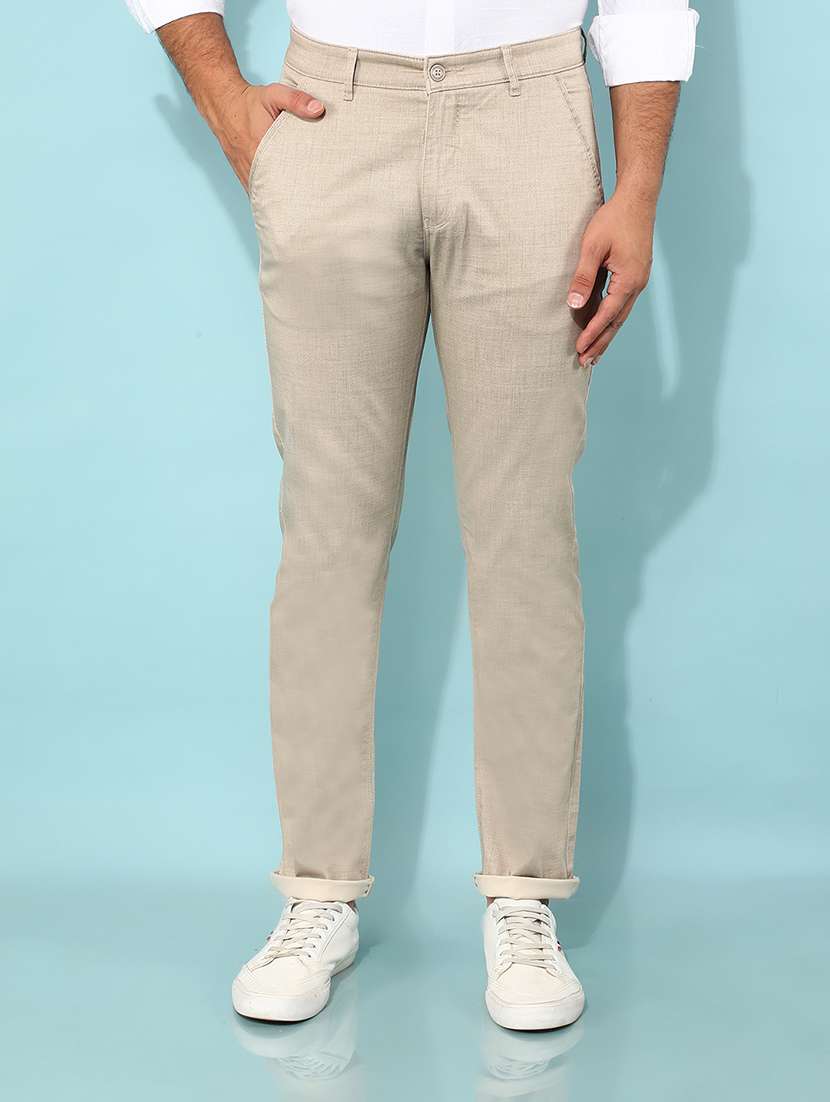 men solid mid rise chino pants
