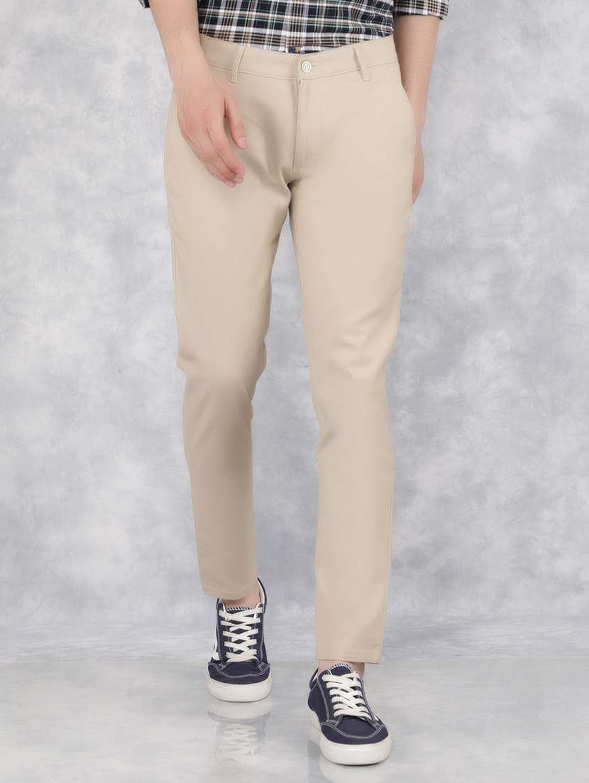 men solid mid rise chino pants