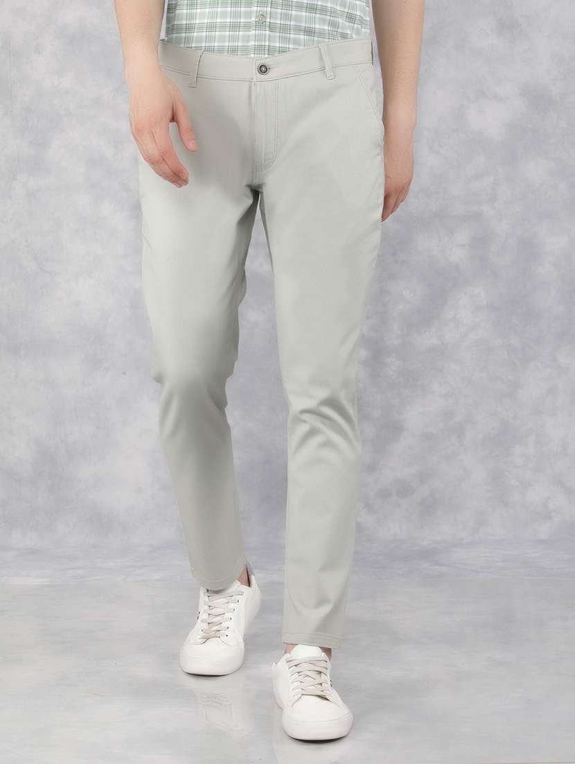 men solid mid rise chino pants