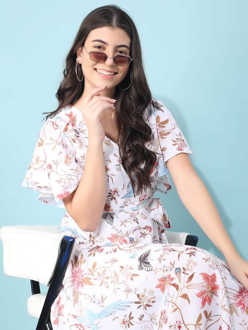 white floral print flare dress - 21400252 - Standard Image - 5
