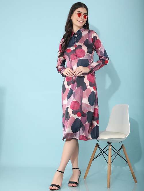 maroon polyester aline dress - 21400256 -  Standard Image - 0