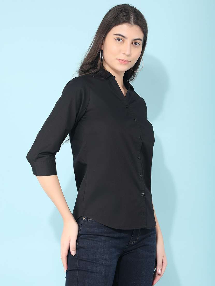 women black cotton blend regular shirt