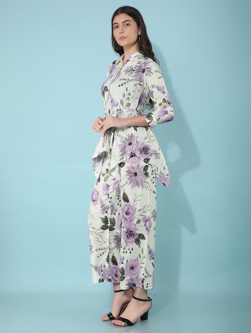 crimsoune club women's green floral print linen co-ord sets - 21400302 - Standard Image - 0