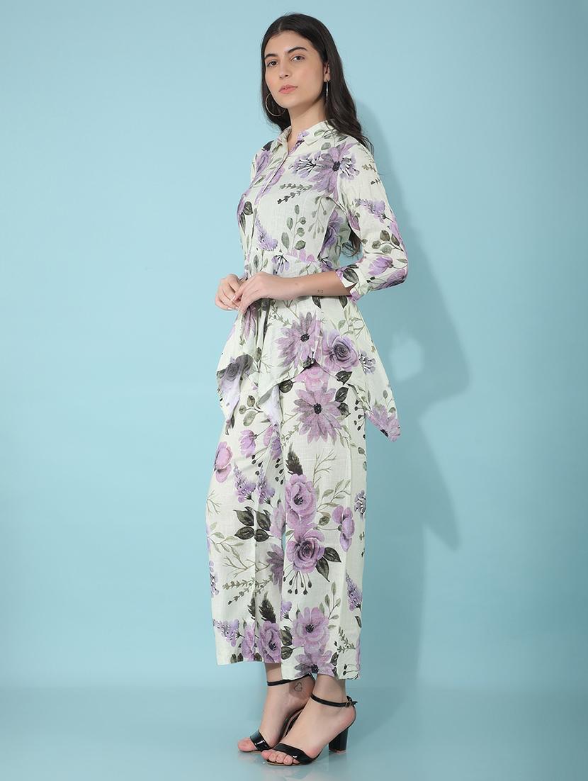 crimsoune club women's green floral print linen co-ord sets - 21400302 - Zoom Image - 0