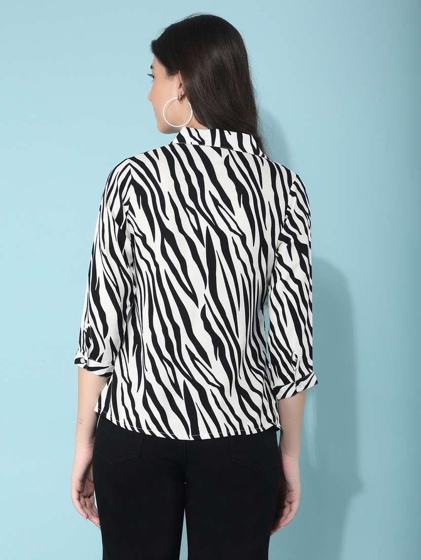 white abstract printed regular top - 21400307 -  Standard Image - 3