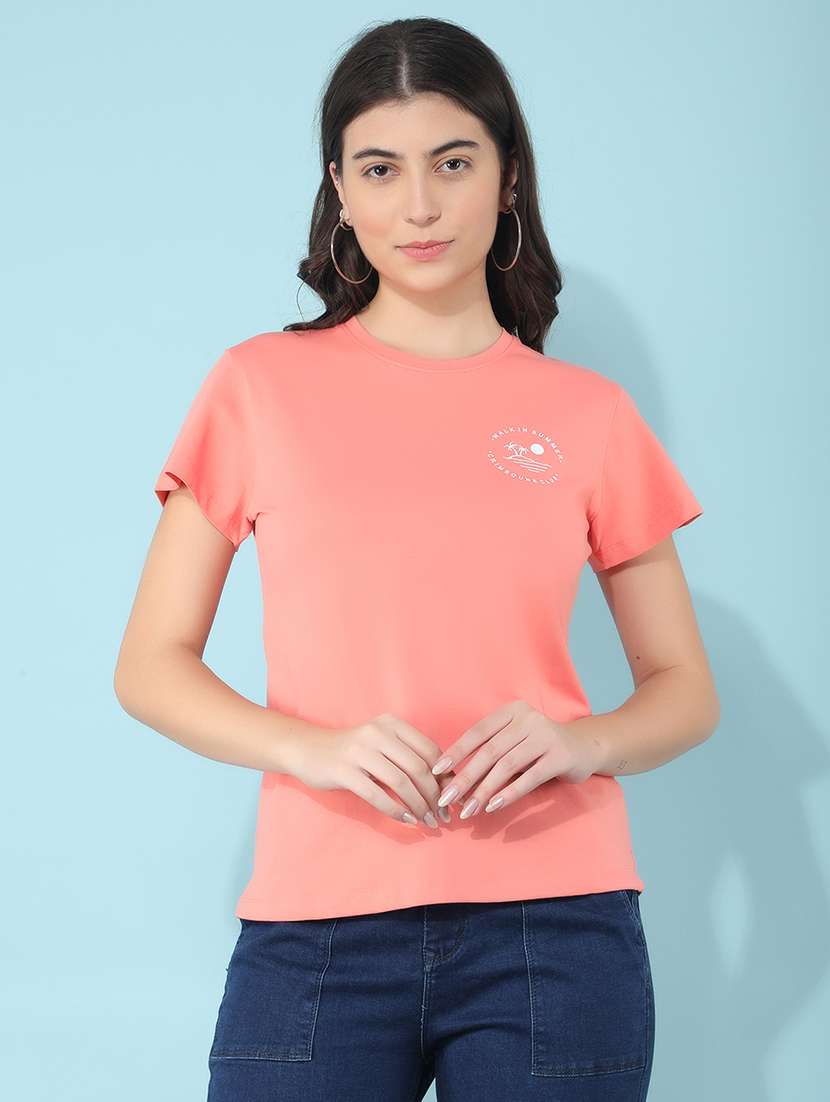 women coral cotton regular t-shirt