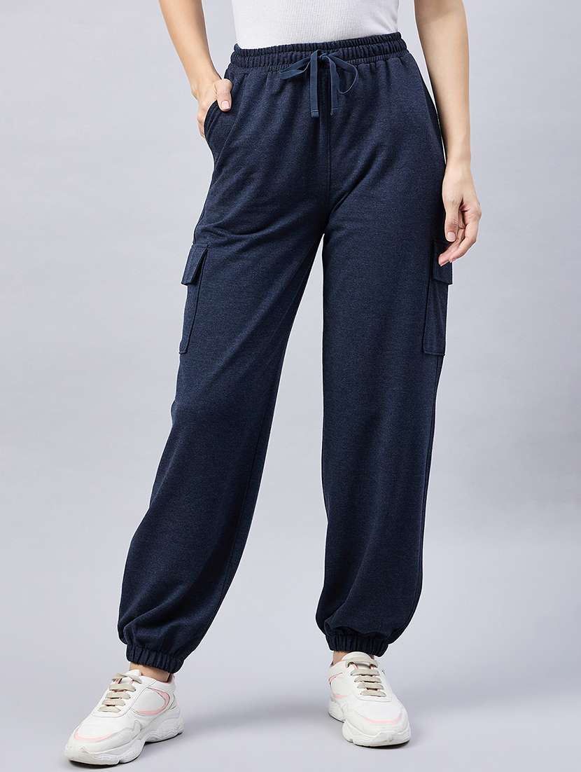 blue solid track pant - 21400326 -  Zoom Image - 0
