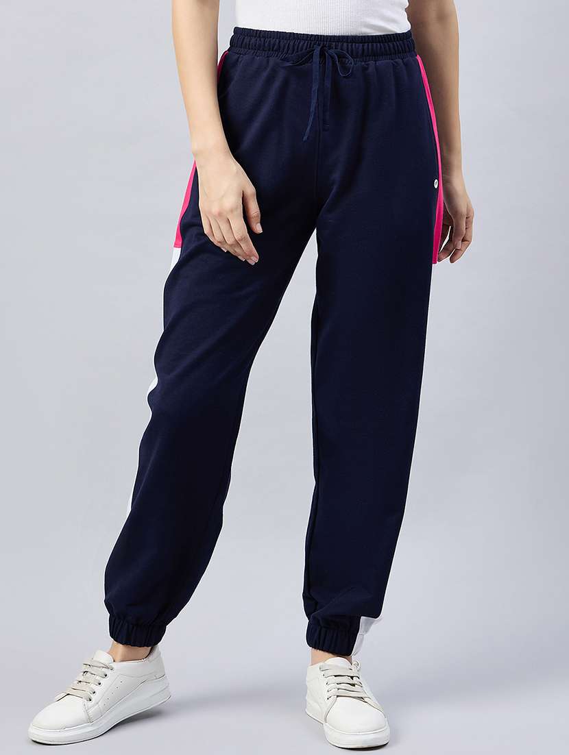 women navy blue cotton blend jogger