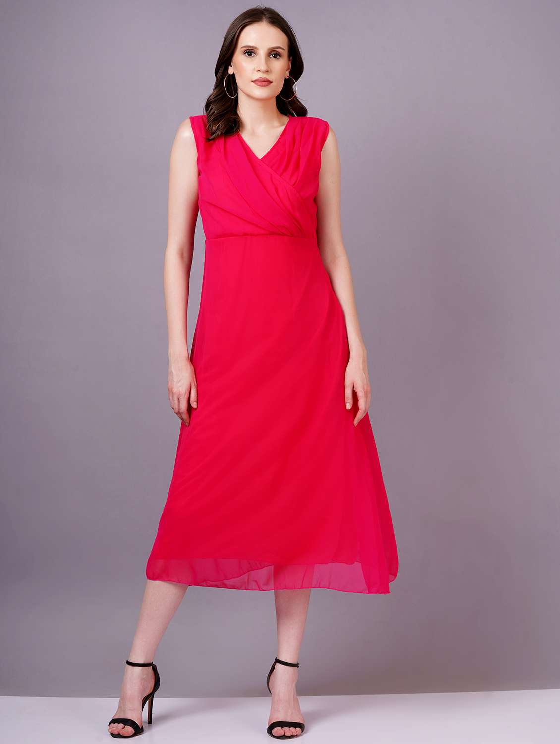 women v-neck solid a-line dress - 21400346 -  Zoom Image - 0