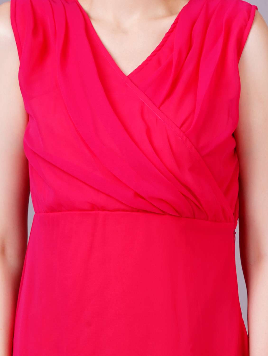 women v-neck solid a-line dress - 21400346 - Standard Image - 3
