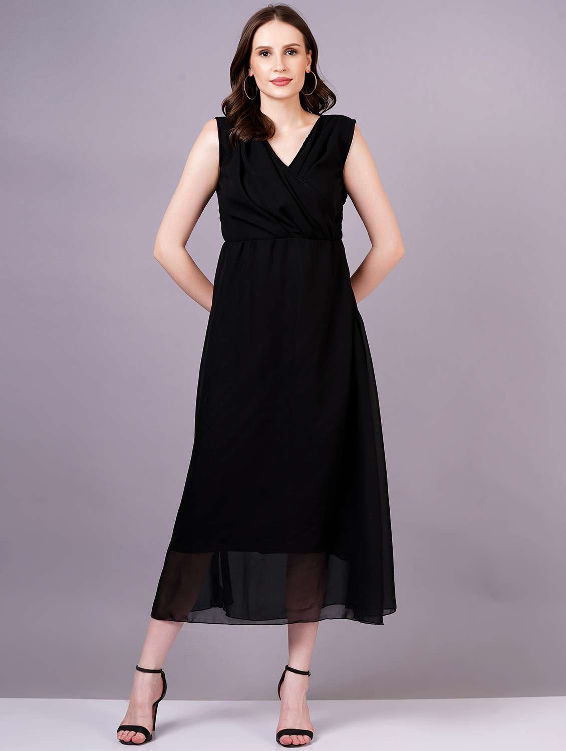 women black georgette a-line dress