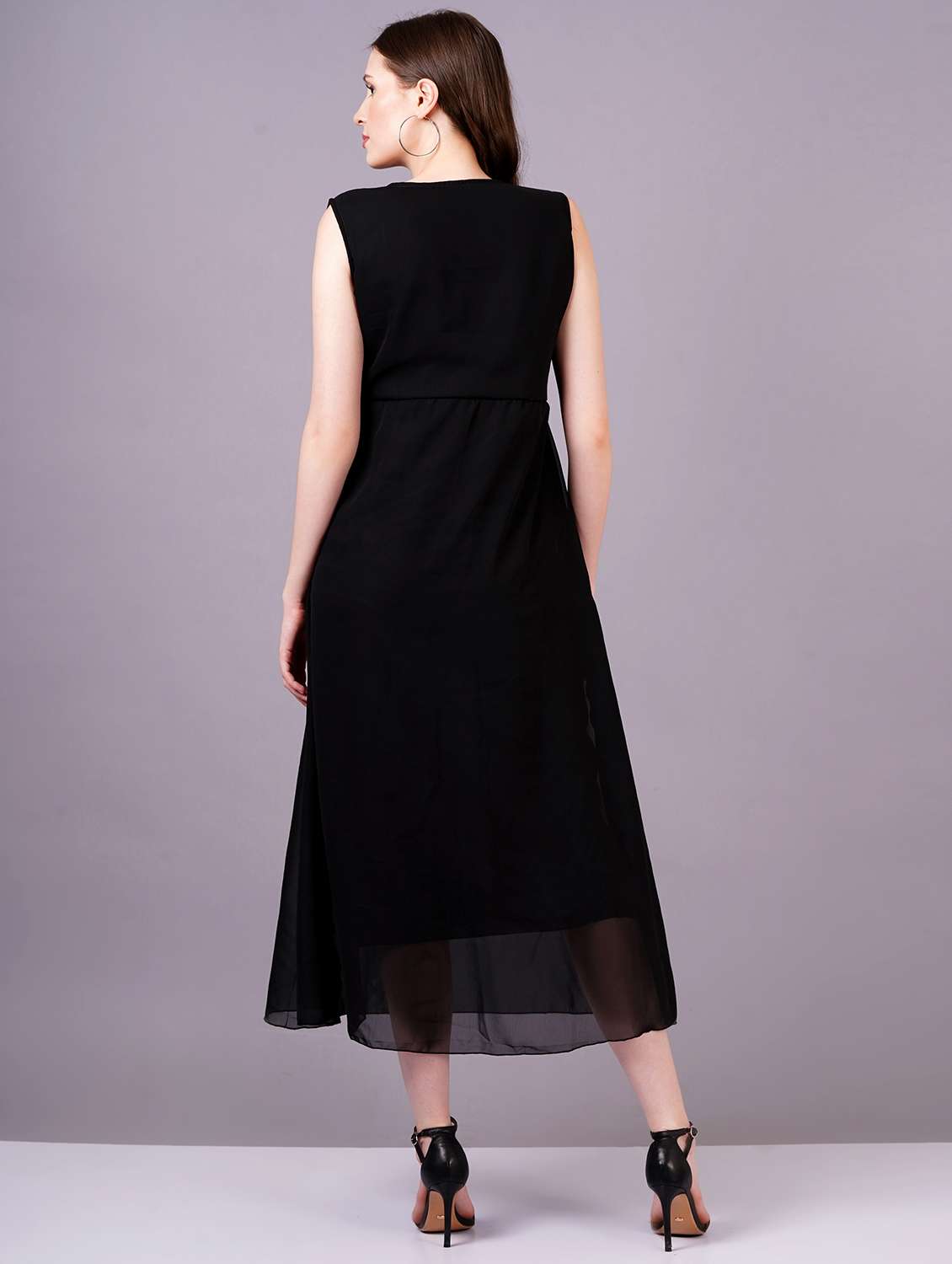 women black georgette a-line dress - 21400347 - Standard Image - 3