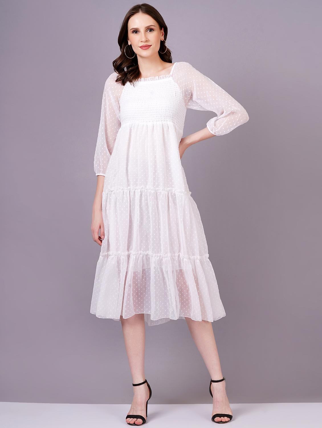 women white georgette tiered dress - 21400350 - Zoom Image - 0