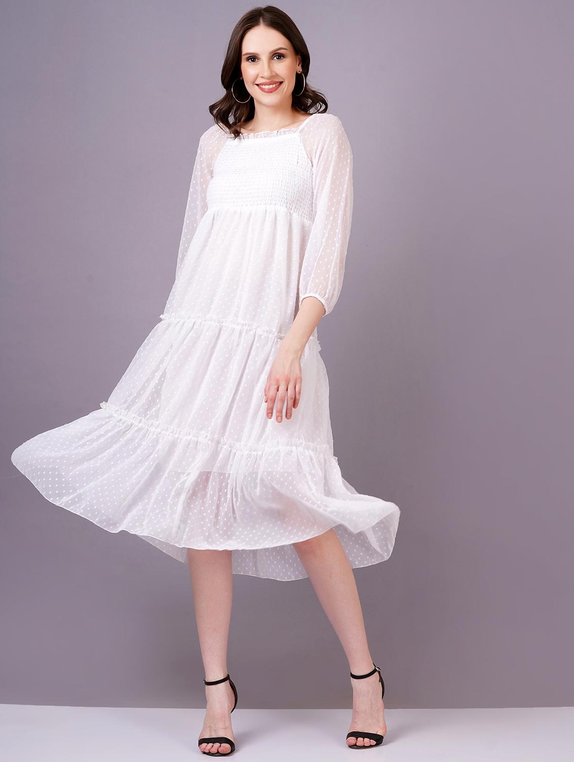 women white georgette tiered dress - 21400350 - Standard Image - 3