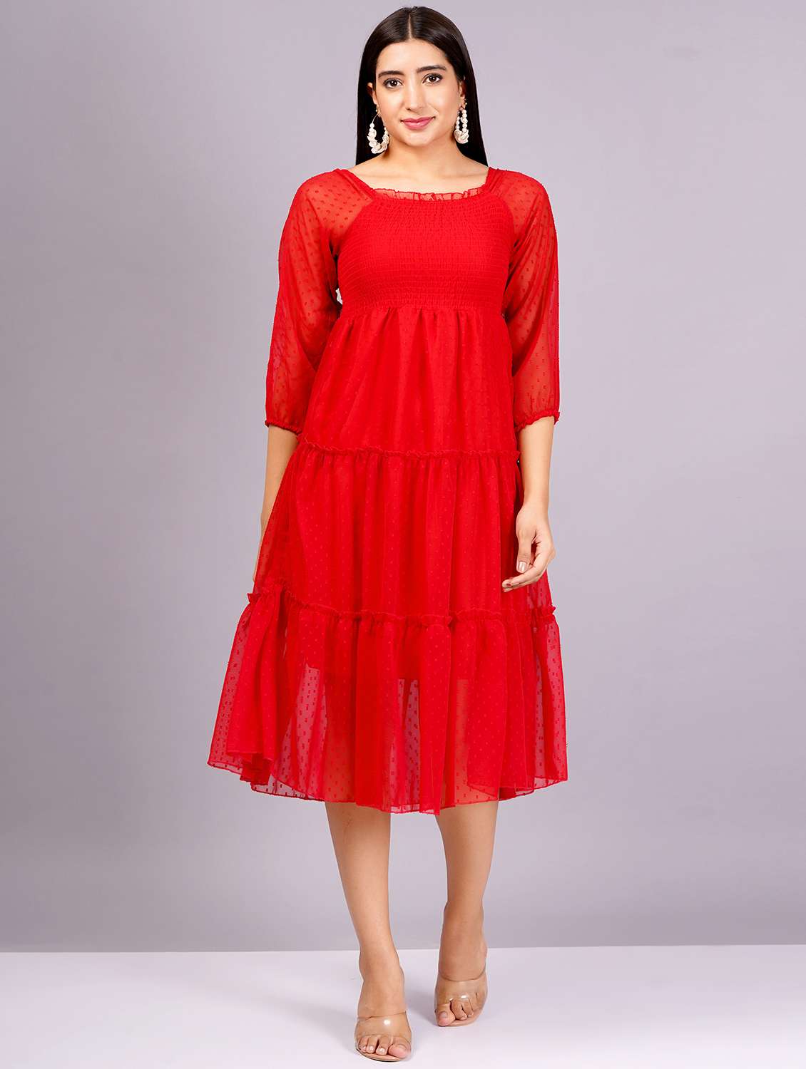 women red self-designed tiered dress - 21400351 -  Zoom Image - 0