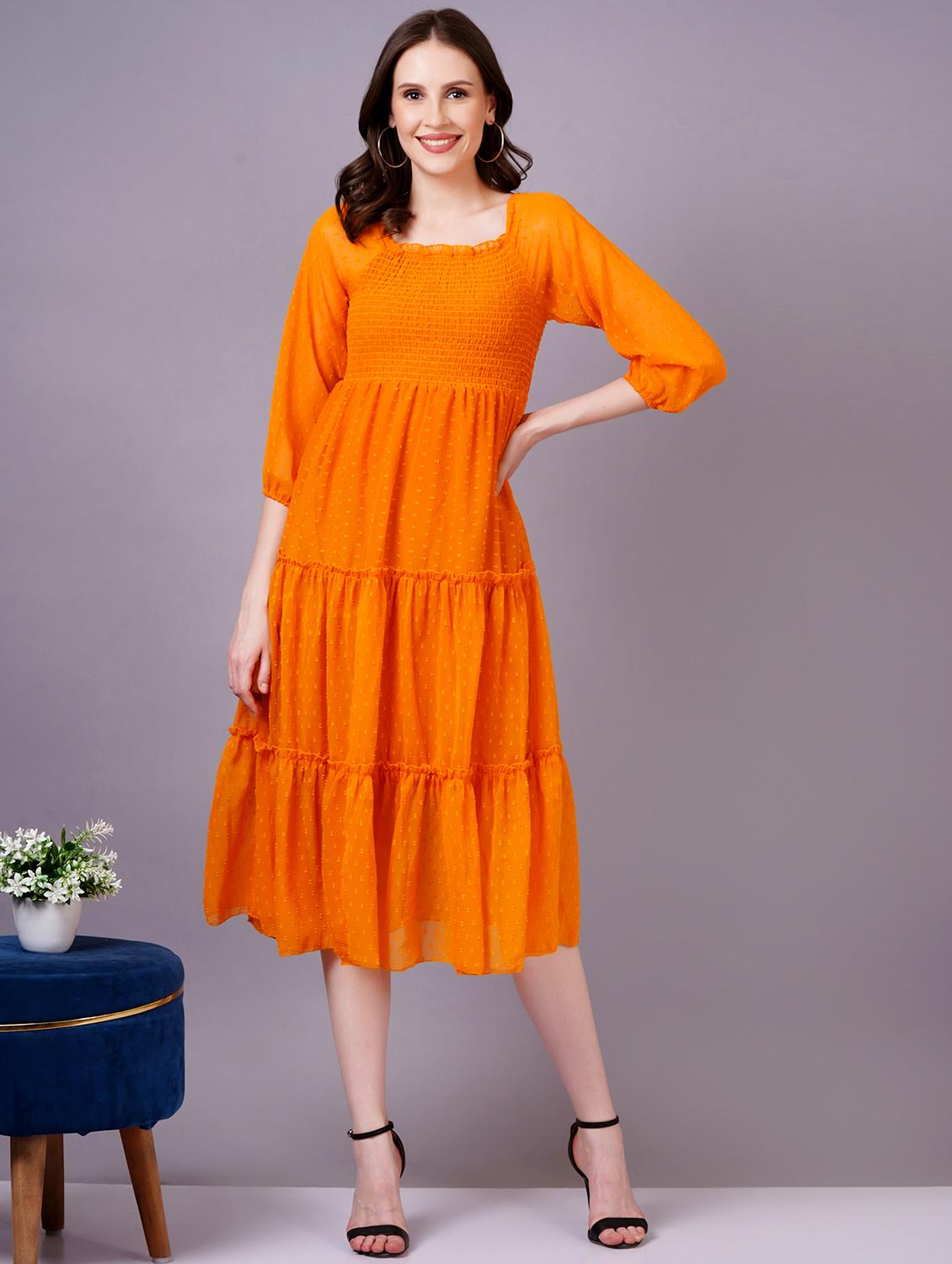 women square neck self-designed tiered dress - 21400352 - Standard Image - 3
