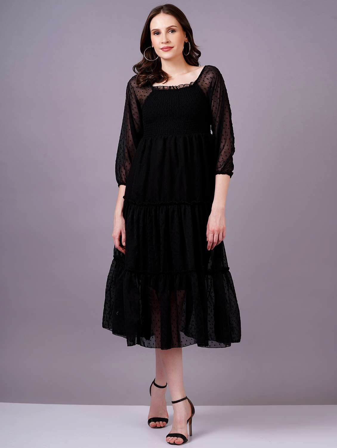 women square neck self-designed tiered dress - 21400353 - Zoom Image - 0