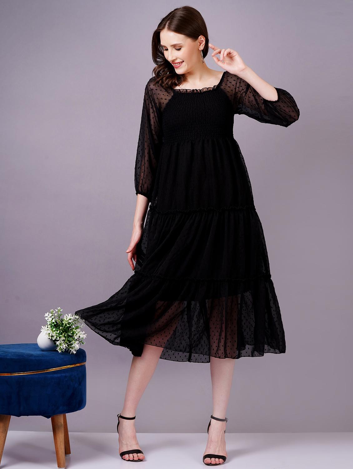 women square neck self-designed tiered dress - 21400353 - Standard Image - 3