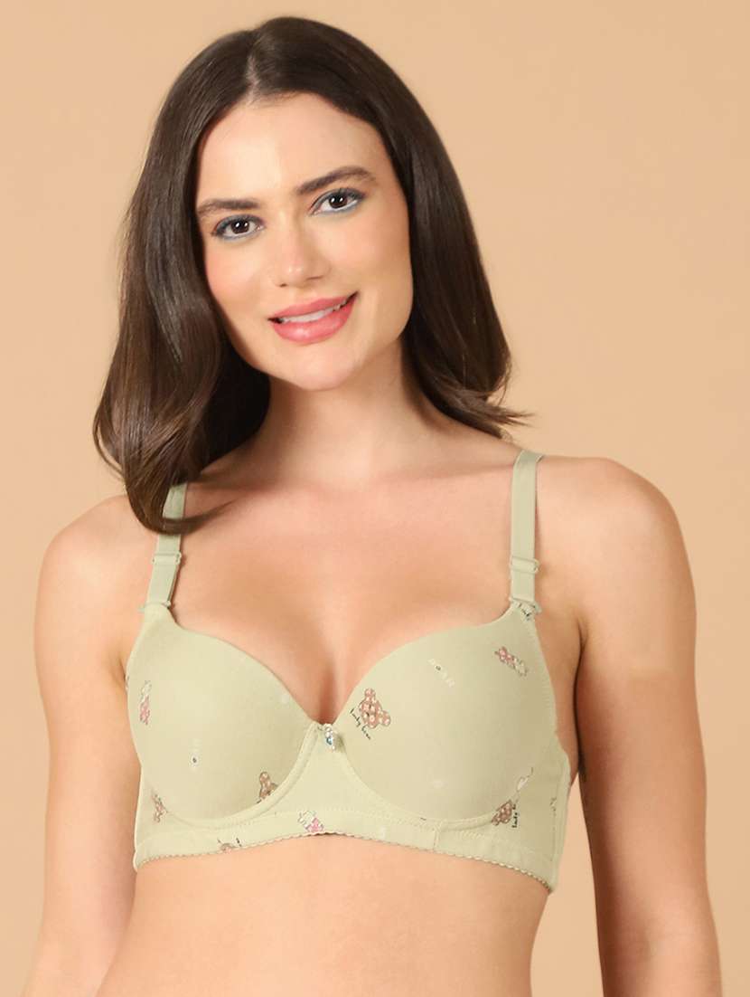 women green printed cotton t-shirt bra