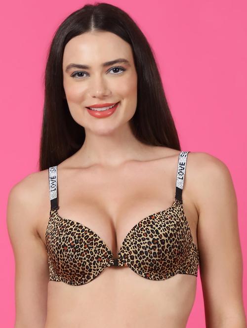 brown animal print push up bra - 21400422 -  Standard Image - 0