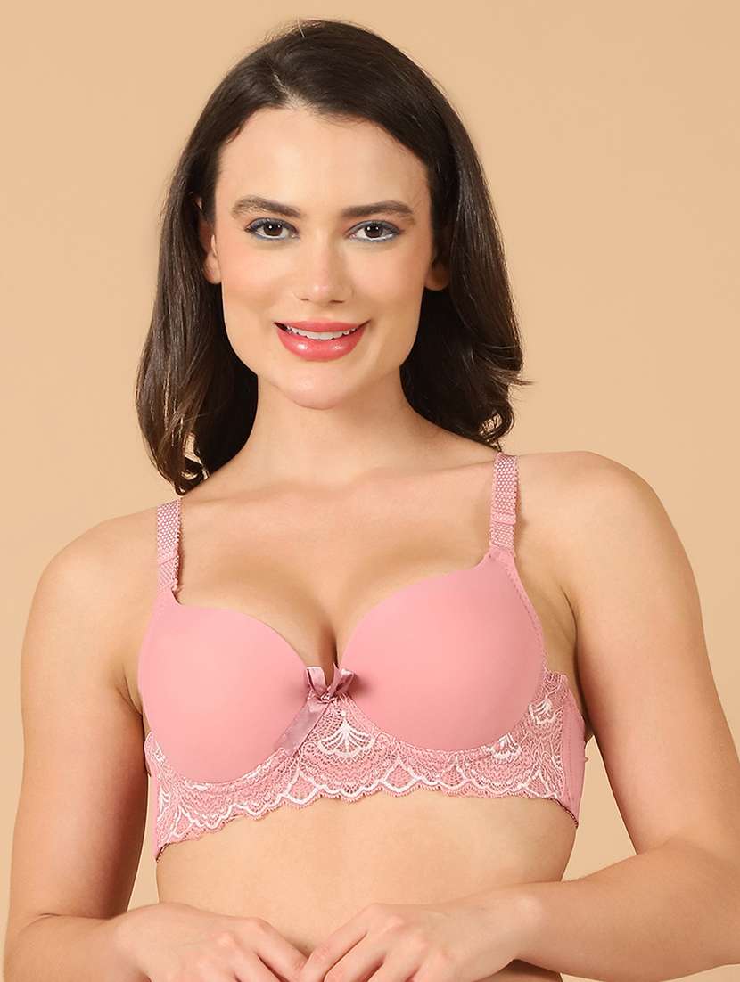 pink lace work push up bra