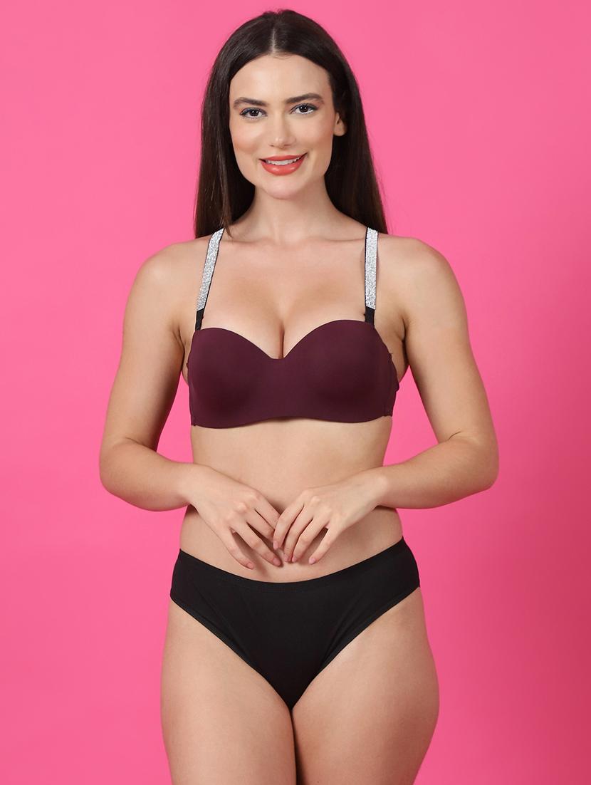 burgundy bra and panty set - 21400506 -  Zoom Image - 0