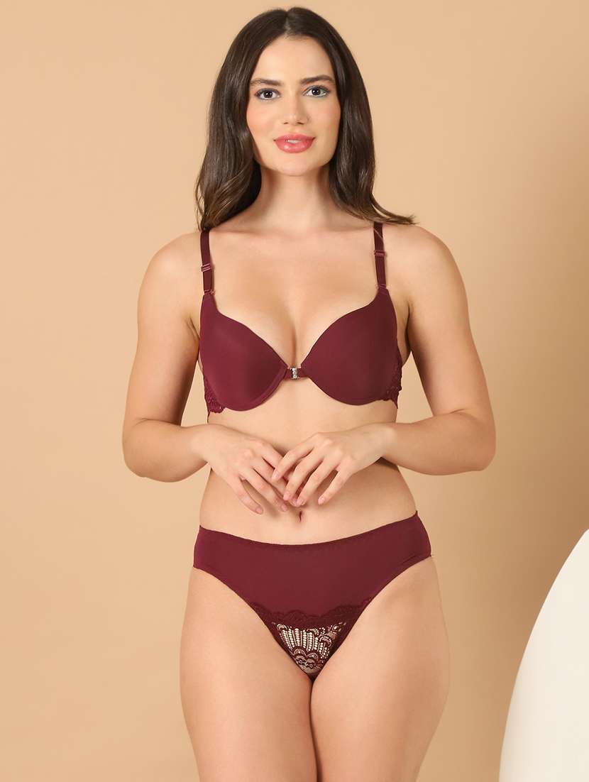 women solid bras and panty set