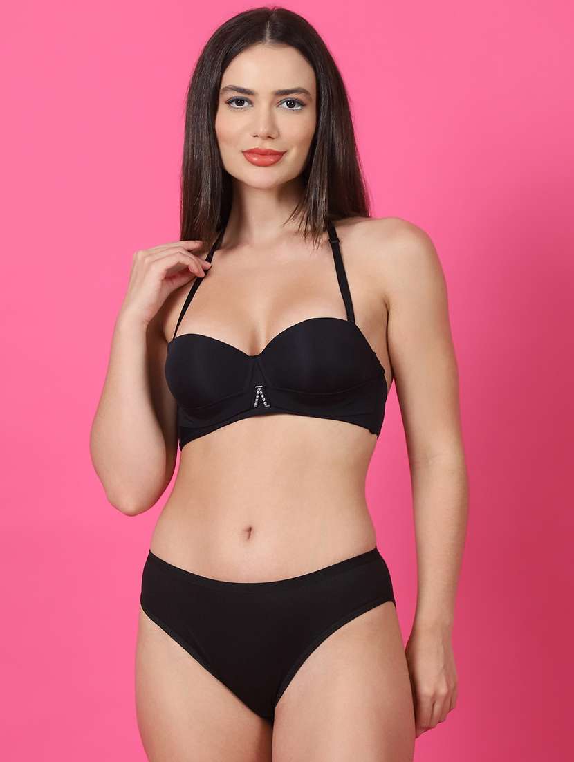 black polyester bras and panty set - 21400516 -  Zoom Image - 0
